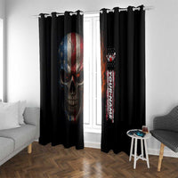 Custom American Flag Skull Window Curtain with Bowling Pins Flame Effect and Grunge Pattern - Wonder Print Shop