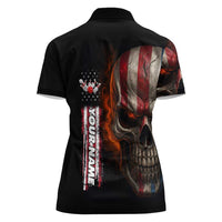 Custom American Flag Skull Women Polo Shirt with Bowling Pins Flame Effect and Grunge Pattern - Wonder Print Shop