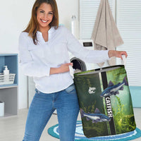 Catfish Fishing Laundry Basket with Underwater River Scene and Green Aquatic Pattern - Wonder Print Shop
