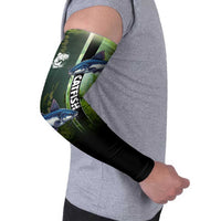 Custom Catfish Fishing Arm Sleeves with Underwater River Scene and Green Aquatic Pattern - Wonder Print Shop