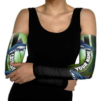 Custom Catfish Fishing Arm Sleeves with Underwater River Scene and Green Aquatic Pattern - Wonder Print Shop