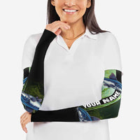 Custom Catfish Fishing Arm Sleeves with Underwater River Scene and Green Aquatic Pattern - Wonder Print Shop