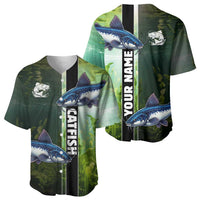 Custom Catfish Fishing Baseball Jersey with Underwater River Scene and Green Aquatic Pattern - Wonder Print Shop