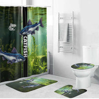 Catfish Fishing Bathroom Set with Underwater River Scene and Green Aquatic Pattern - Wonder Print Shop