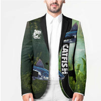 Custom Catfish Fishing Blazer with Underwater River Scene and Green Aquatic Pattern - Wonder Print Shop