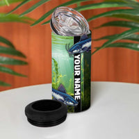 Custom Catfish Fishing 4 in 1 Can Cooler Tumbler with Underwater River Scene and Green Aquatic Pattern - Wonder Print Shop