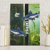 Catfish Fishing Canvas Wall Art with Underwater River Scene and Green Aquatic Pattern - Wonder Print Shop