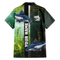 Custom Catfish Fishing Family Matching Off Shoulder Maxi Dress and Hawaiian Shirt with Underwater River Scene and Green Aquatic Pattern - Wonder Print Shop