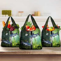 Catfish Fishing Grocery Bag with Underwater River Scene and Green Aquatic Pattern - Wonder Print Shop