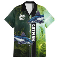 Custom Catfish Fishing Hawaiian Shirt with Underwater River Scene and Green Aquatic Pattern - Wonder Print Shop