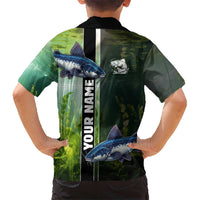 Custom Catfish Fishing Hawaiian Shirt with Underwater River Scene and Green Aquatic Pattern - Wonder Print Shop