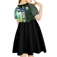 Custom Catfish Fishing Kid Short Sleeve Dress with Underwater River Scene and Green Aquatic Pattern - Wonder Print Shop