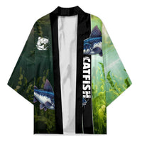 Custom Catfish Fishing Kimono with Underwater River Scene and Green Aquatic Pattern - Wonder Print Shop