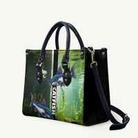 Catfish Fishing Leather Bag with Underwater River Scene and Green Aquatic Pattern - Wonder Print Shop