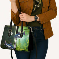 Catfish Fishing Leather Bag with Underwater River Scene and Green Aquatic Pattern - Wonder Print Shop