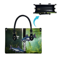 Catfish Fishing Leather Bag with Underwater River Scene and Green Aquatic Pattern - Wonder Print Shop