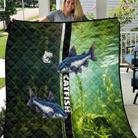 Catfish Fishing Quilt with Underwater River Scene and Green Aquatic Pattern - Wonder Print Shop