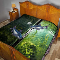Catfish Fishing Quilt with Underwater River Scene and Green Aquatic Pattern - Wonder Print Shop