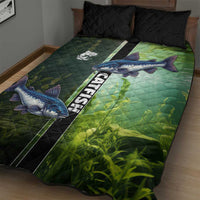 Catfish Fishing Quilt Bed Set with Underwater River Scene and Green Aquatic Pattern - Wonder Print Shop