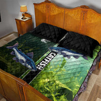 Catfish Fishing Quilt Bed Set with Underwater River Scene and Green Aquatic Pattern - Wonder Print Shop