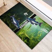 Catfish Fishing Rubber Doormat with Underwater River Scene and Green Aquatic Pattern - Wonder Print Shop
