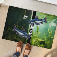 Catfish Fishing Rubber Doormat with Underwater River Scene and Green Aquatic Pattern - Wonder Print Shop