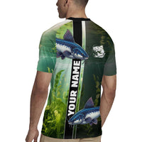 Custom Catfish Fishing Rugby Jersey with Underwater River Scene and Green Aquatic Pattern - Wonder Print Shop