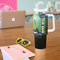 Custom Catfish Fishing Tumbler With Handle with Underwater River Scene and Green Aquatic Pattern - Wonder Print Shop