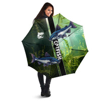 Catfish Fishing Umbrella with Underwater River Scene and Green Aquatic Pattern - Wonder Print Shop