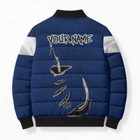 Custom Fishing Hook Bomber Puffer Jacket with Colorado Flag Theme and Blue White Graphic Pattern - Wonder Print Shop