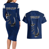 Custom Fishing Hook Couples Matching Long Sleeve Bodycon Dress and Hawaiian Shirt with Colorado Flag Theme and Blue White Graphic Pattern - Wonder Print Shop