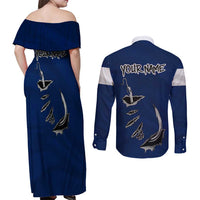 Custom Fishing Hook Couples Matching Off Shoulder Maxi Dress and Long Sleeve Button Shirt with Colorado Flag Theme and Blue White Graphic Pattern - Wonder Print Shop