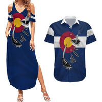 Custom Fishing Hook Couples Matching Summer Maxi Dress and Hawaiian Shirt with Colorado Flag Theme and Blue White Graphic Pattern - Wonder Print Shop