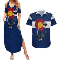 Custom Fishing Hook Couples Matching Summer Maxi Dress and Hawaiian Shirt with Colorado Flag Theme and Blue White Graphic Pattern - Wonder Print Shop