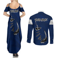 Custom Fishing Hook Couples Matching Summer Maxi Dress and Long Sleeve Button Shirt with Colorado Flag Theme and Blue White Graphic Pattern - Wonder Print Shop