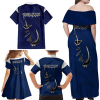 Custom Fishing Hook Family Matching Off Shoulder Maxi Dress and Hawaiian Shirt with Colorado Flag Theme and Blue White Graphic Pattern - Wonder Print Shop