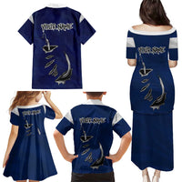 Custom Fishing Hook Family Matching Puletasi and Hawaiian Shirt with Colorado Flag Theme and Blue White Graphic Pattern - Wonder Print Shop