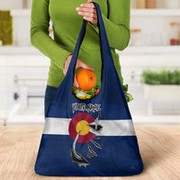 Custom Fishing Hook Grocery Bag with Colorado Flag Theme and Blue White Graphic Pattern - Wonder Print Shop