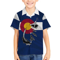 Custom Fishing Hook Kid Hawaiian Shirt with Colorado Flag Theme and Blue White Graphic Pattern - Wonder Print Shop