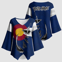 Custom Fishing Hook Kimono Sleeve Blouse with Colorado Flag Theme and Blue White Graphic Pattern - Wonder Print Shop