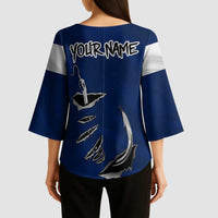 Custom Fishing Hook Kimono Sleeve Blouse with Colorado Flag Theme and Blue White Graphic Pattern - Wonder Print Shop