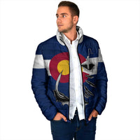 Custom Fishing Hook Padded Jacket with Colorado Flag Theme and Blue White Graphic Pattern - Wonder Print Shop
