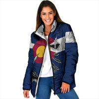 Custom Fishing Hook Padded Jacket with Colorado Flag Theme and Blue White Graphic Pattern - Wonder Print Shop