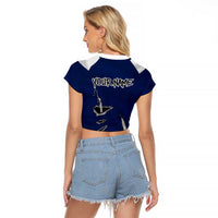 Custom Fishing Hook Raglan Cropped T Shirt with Colorado Flag Theme and Blue White Graphic Pattern - Wonder Print Shop