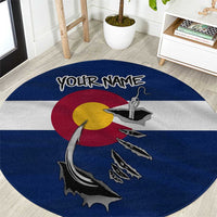 Custom Fishing Hook Round Carpet with Colorado Flag Theme and Blue White Graphic Pattern - Wonder Print Shop