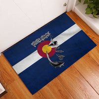 Custom Fishing Hook Rubber Doormat with Colorado Flag Theme and Blue White Graphic Pattern - Wonder Print Shop