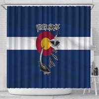 Custom Fishing Hook Shower Curtain with Colorado Flag Theme and Blue White Graphic Pattern - Wonder Print Shop