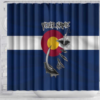 Custom Fishing Hook Shower Curtain with Colorado Flag Theme and Blue White Graphic Pattern - Wonder Print Shop