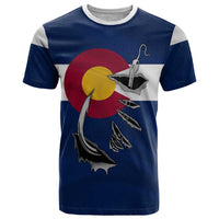 Custom Fishing Hook T Shirt with Colorado Flag Theme and Blue White Graphic Pattern - Wonder Print Shop