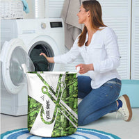 Custom Fishing Hook Laundry Basket with Green Jungle Leaf Pattern and White Split Design - Wonder Print Shop